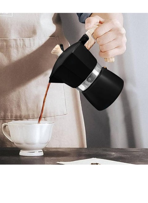 Classic stovetop coffee and espresso maker, Moka pot for preparing Italian, Cuban, and Greek coffee, for home and cafeterias, Moka pot for 3 espresso cups, (black), made of high-quality aluminum