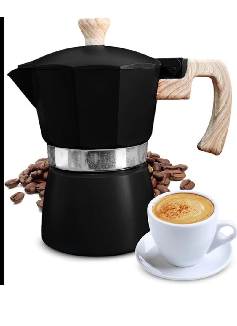 Classic stovetop coffee and espresso maker, Moka pot for preparing Italian, Cuban, and Greek coffee, for home and cafeterias, Moka pot for 3 espresso cups, (black), made of high-quality aluminum
