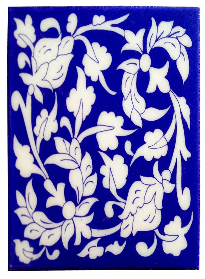 Shiv Kripa Blue Pottery Home Décor, Moroccan Pottery Ceramic Handmade Wall Tiles 6 x 6 Inch Set of 6 Tiles (Blue & White) - Image 2