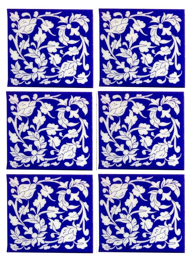 Shiv Kripa Blue Pottery Home Décor, Moroccan Pottery Ceramic Handmade Wall Tiles 6 x 6 Inch Set of 6 Tiles (Blue & White) - Image 3