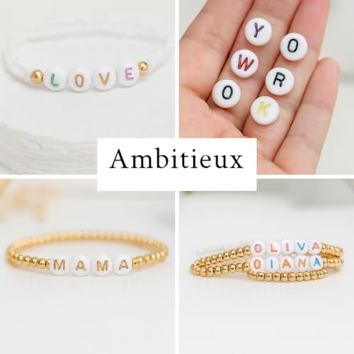 Ambitieux 350+ Round Alphabet Letter Colorfull Beads for Bracelet Jewellery Making with 10m Elastic Thread (0.8mm) | Round, Cube and Heart Shape (Round White Colorfull) - Image 4