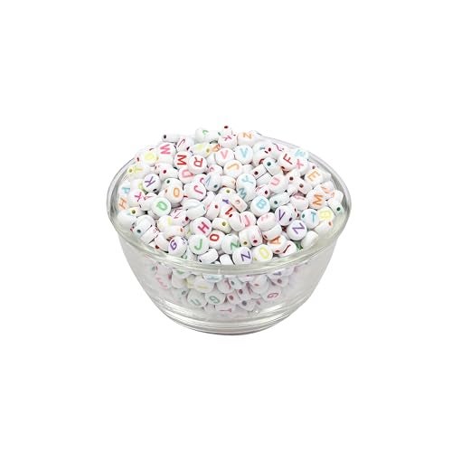 Ambitieux 350+ Round Alphabet Letter Colorfull Beads for Bracelet Jewellery Making with 10m Elastic Thread (0.8mm) | Round, Cube and Heart Shape (Round White Colorfull) - Image 5