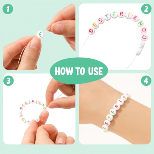 Ambitieux 350+ Round Alphabet Letter Colorfull Beads for Bracelet Jewellery Making with 10m Elastic Thread (0.8mm) | Round, Cube and Heart Shape (Round White Colorfull) - Image 3