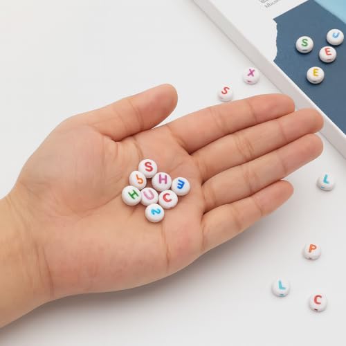 Ambitieux 350+ Round Alphabet Letter Colorfull Beads for Bracelet Jewellery Making with 10m Elastic Thread (0.8mm) | Round, Cube and Heart Shape (Round White Colorfull) - Image 2
