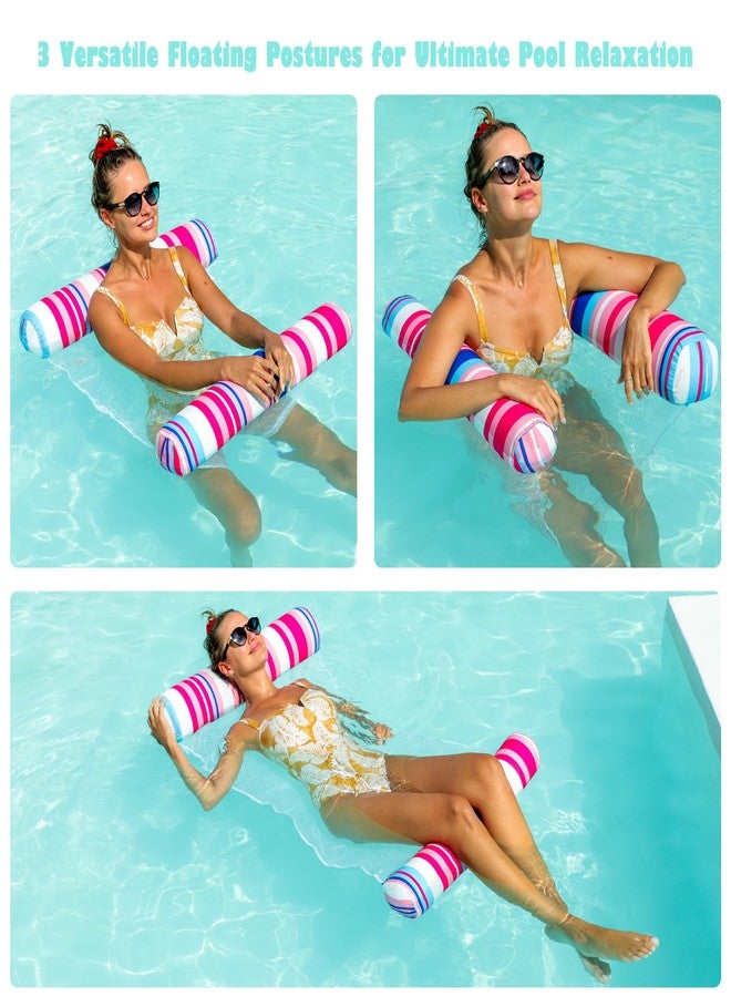 FindUWill 2Pack Fabric Pool Floats with Headrest - 55'' Large Inflatable Lake Pool Floatie Raft, Fabric Swimming Pool Floaties Lounge for Adults Pool Party Supplies (Hot Pink&SkyBlue) - Image 2