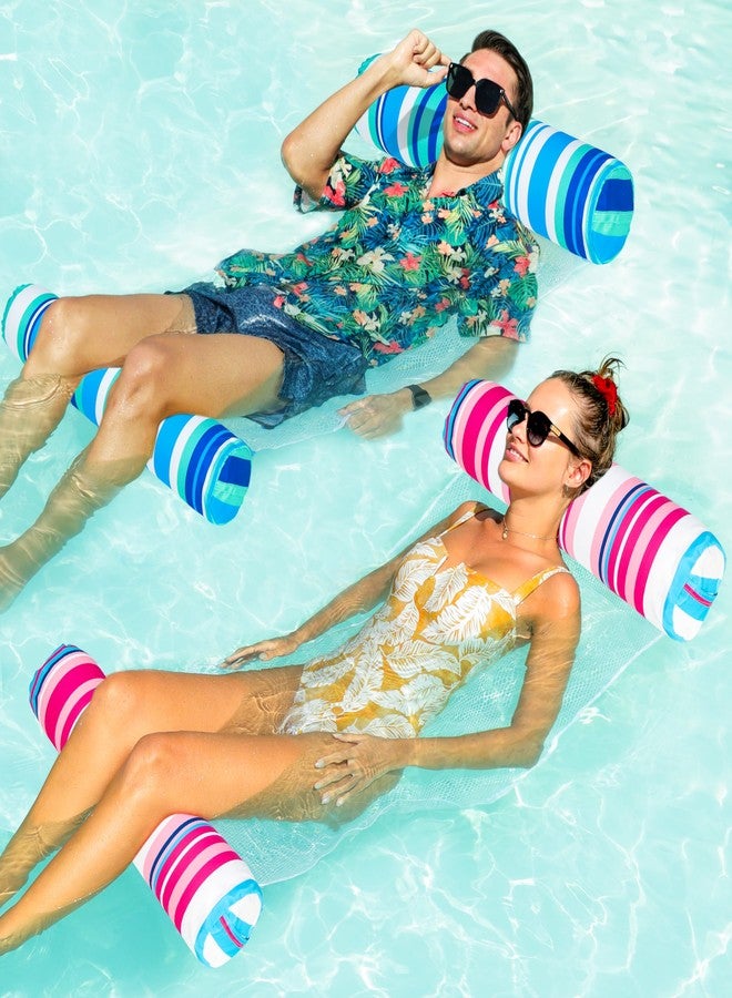 FindUWill 2Pack Fabric Pool Floats with Headrest - 55'' Large Inflatable Lake Pool Floatie Raft, Fabric Swimming Pool Floaties Lounge for Adults Pool Party Supplies (Hot Pink&SkyBlue) - Image 1