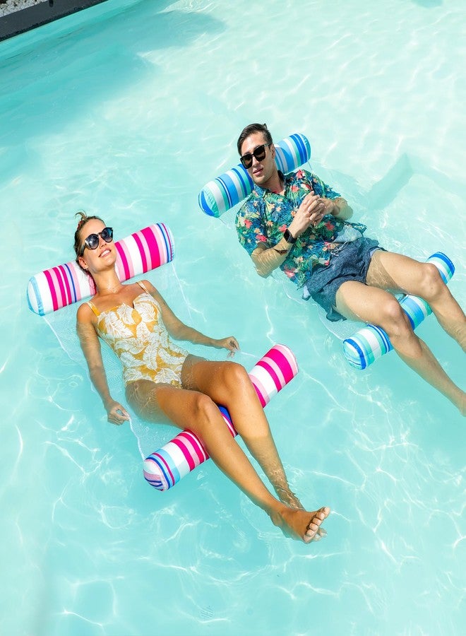 FindUWill 2Pack Fabric Pool Floats with Headrest - 55'' Large Inflatable Lake Pool Floatie Raft, Fabric Swimming Pool Floaties Lounge for Adults Pool Party Supplies (Hot Pink&SkyBlue) - Image 5