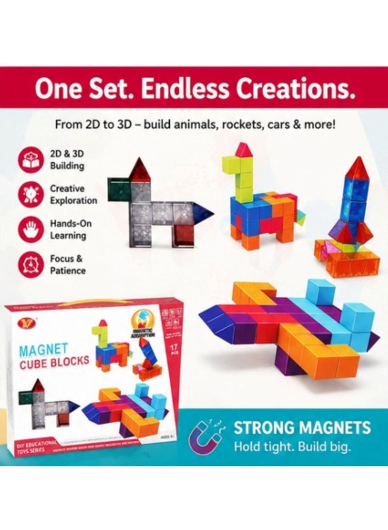 YJ Magnetic DIY Building Blocks 17 Pieces – Creative STEM Construction Set with Strong Magnetic Connections and Educational Learning Fun - Image 3