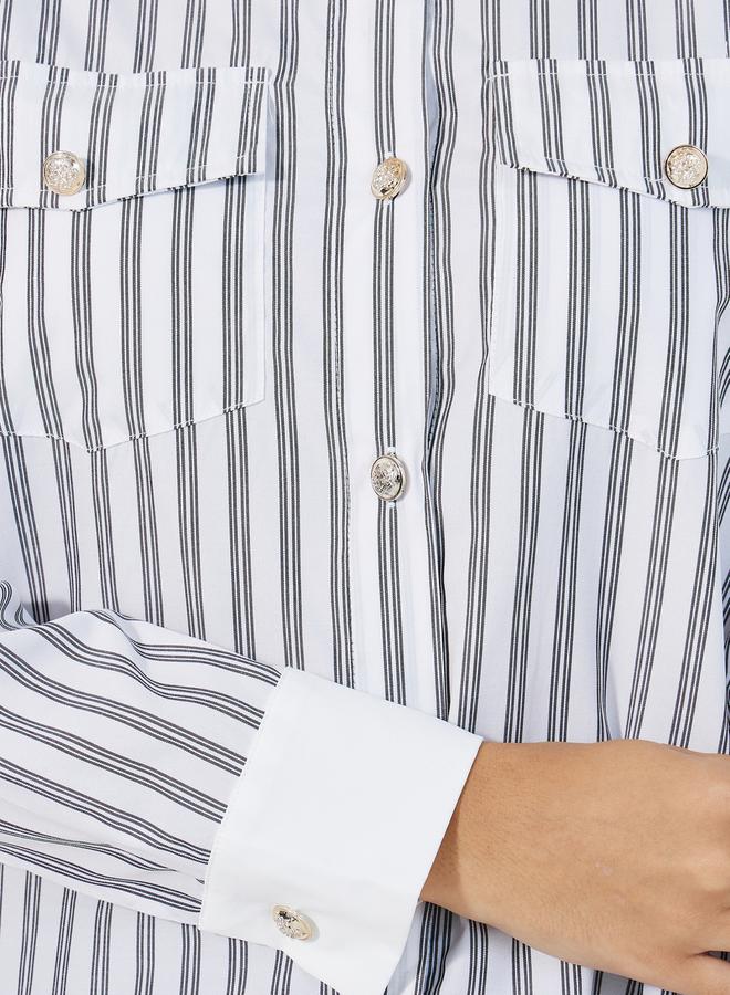 Styli Striped Front Chest Pocket Shirt with Contrast Collar and Cuff Detail  - Image 3