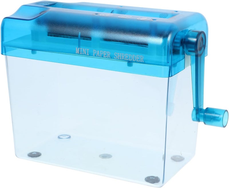 Manual Desktop Paper Shredder Small Hand Crank Portable Paper Cutter for Home Office Use with Blue Compact Design - Image 1