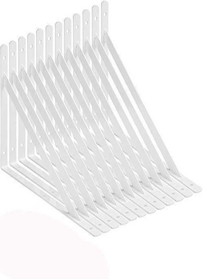 Acrux7 12 Pcs Heavy Duty Shelf Brackets, 12 x 7.5 Inch Floating Shelves Tripod Triangle Shelf Brackets, 90 Degree Angle Wall Mounted Shelf Supporter Bracket Frame, White - Image 1