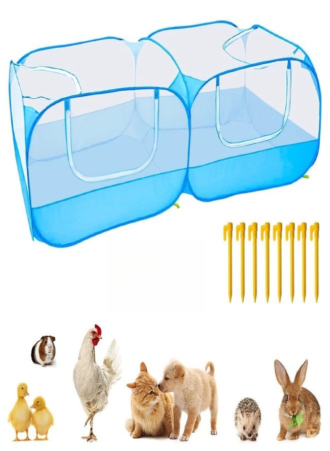 LISINAN Portable Chicken Coop Chicken Run with Removable Bottom,Large Foldable Pet Enclosure for Puppy Duck Kitten Rabbits Indoor Outdoor Yard(Blue) - Image 1