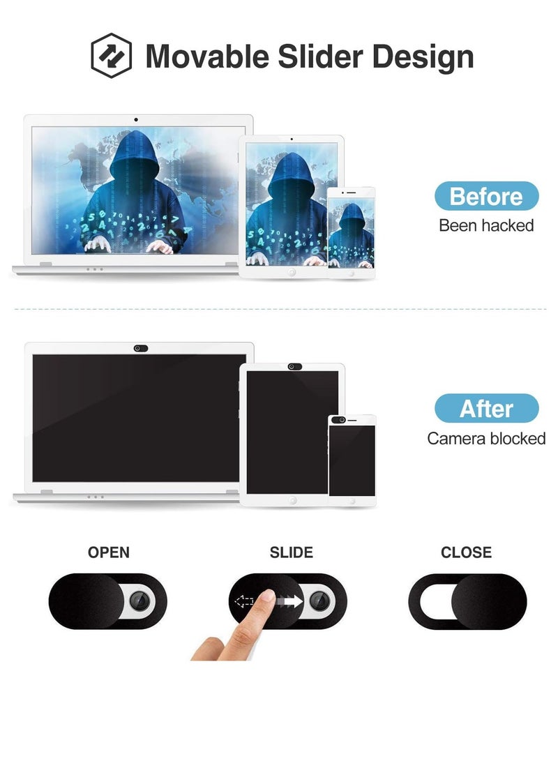 Procases 6 Pack Webcam Cover Slide for Laptop Phone Ultra Thin Flexible Slide Camera Blocker Privacy Security Cover for MacBook Air Pro iMac iPad iPhone Echo PS4 Tablet PC Computer Black  - Image 2