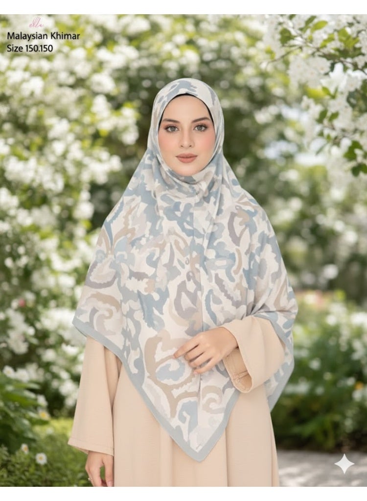 ELLE Malaysian Printed Women's Khimar – Lightweight and Stay-Up Fabric – Elegant Design with Delicate Prints – Size 150x150 - Image 1