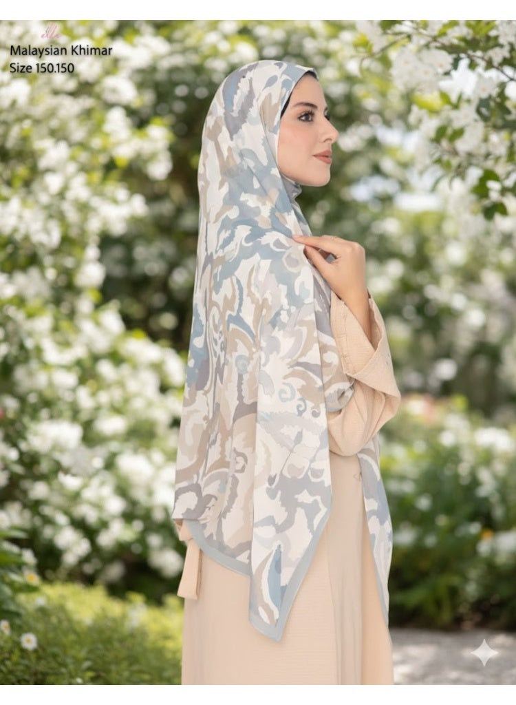 ELLE Malaysian Printed Women's Khimar – Lightweight and Stay-Up Fabric – Elegant Design with Delicate Prints – Size 150x150 - Image 2