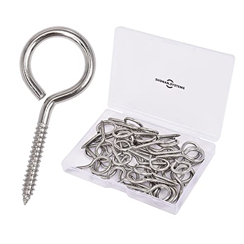 Shonan.Systems SHONAN 1.57" Stainless Steel Eye Screws for Wood, 30 Pcs Screw Eye Hooks, Indoor & Outdoor Use, 17 Lbs Capacity - Image 1