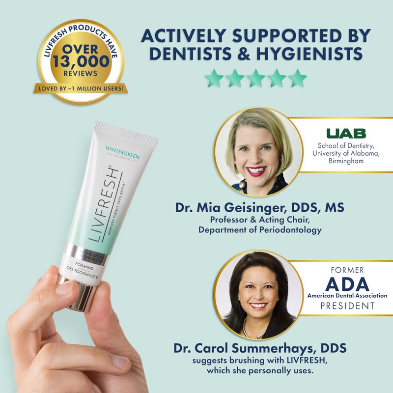 LIVFRESH Toothpaste Gel, Clinically Proven to Remove Plaque 250% Better, Improves Gum Health 190% Better, Prevents & Reduces Tartar, Freshens Breath, SLS Free Dental Gel, Wintergreen, 2 Pack - Image 4
