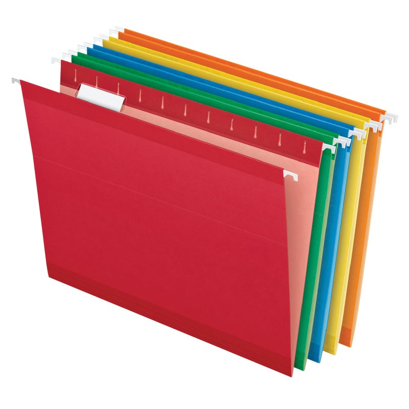 Pendaflex Hanging File Folders, 25 Pack, Letter Size (8.5" x 11"), Assorted Colors: Green, Blue, Red, Yellow, Orange, 5 Tab Positions, Reinforced, Includes Tabs and Inserts, Durable Hanging Files - Image 1
