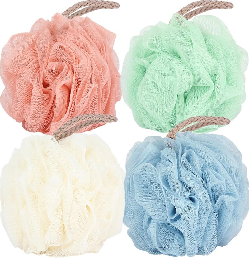 Fu Store Loofah Sponge Shower Loofahs 50g Bath Sponges Mesh Balls 4 Colors for Body Scrubber Exfoliator Wash Back Scrubber Bathroom Men Women - 4 Pack Scrubbers Cleaning Bathing Accessories