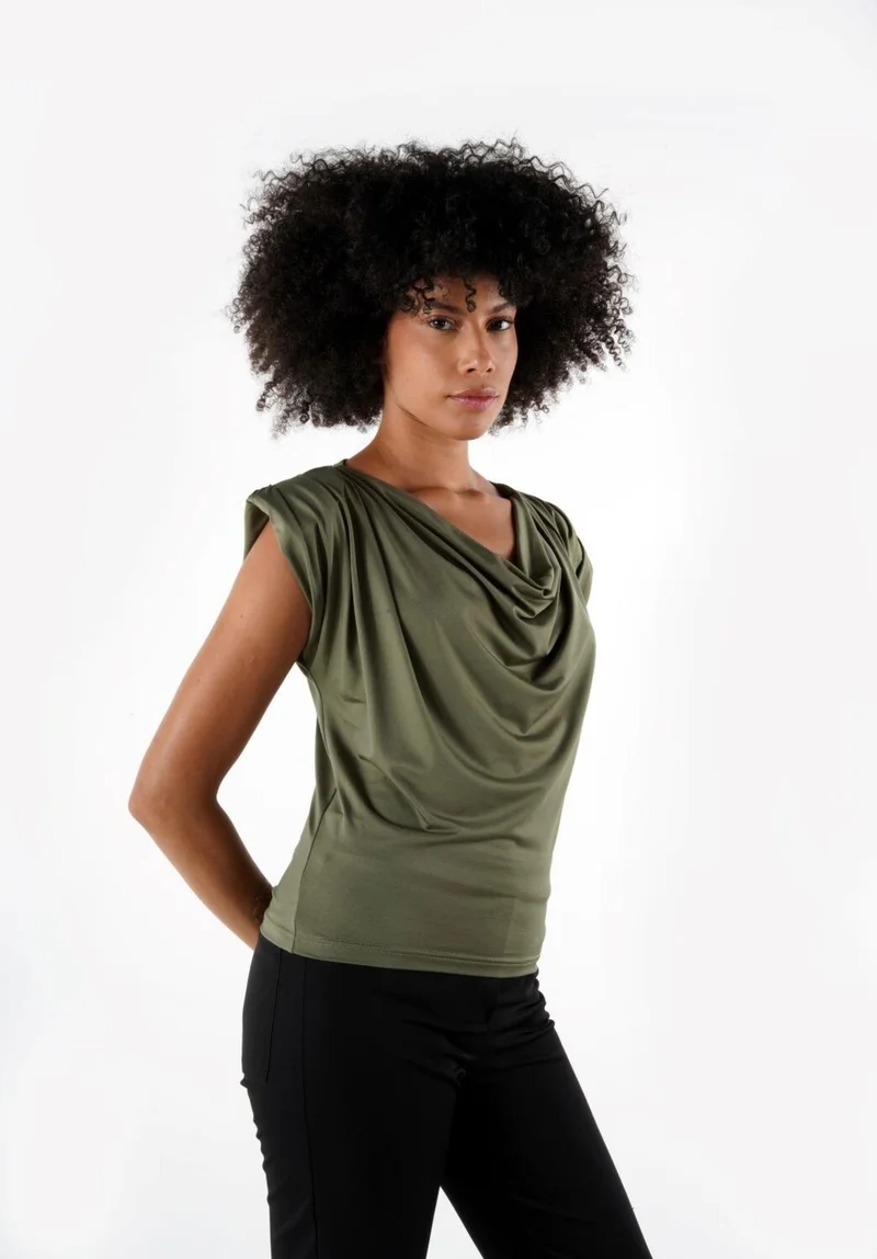 Alexander Gardi Cowl Neck Padded Flowy Blouse (B24-0081)