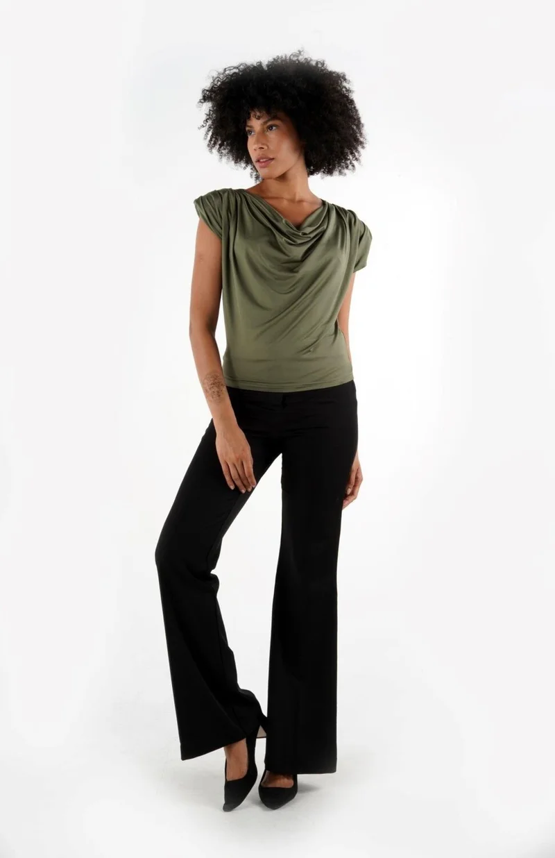 Alexander Gardi Cowl Neck Padded Flowy Blouse (B24-0081)