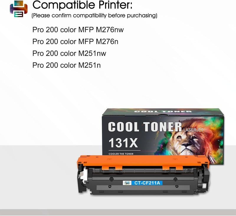 كول تونر حبر تونر متوافق Cool Toner لطابعات HP 131A 131X HP Laserjet Pro 200 Color M251nw MFP M276nw M276n M251n CF210X CF210A CF211A CF212A CF213A (أسود، سماوي، أصفر، أرجواني، 5 قطع) - Image 2