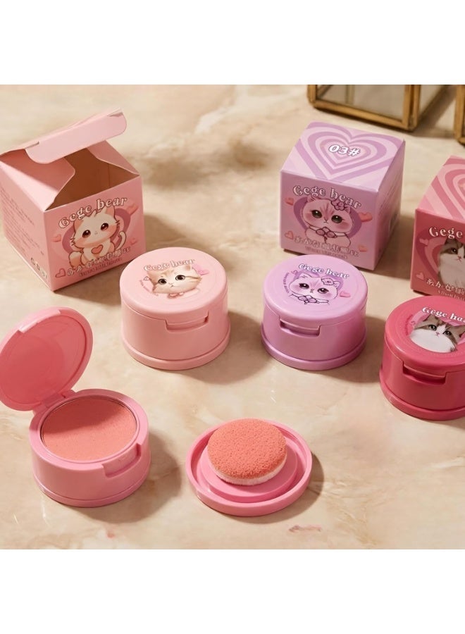 Gege Bear Mist Powder Blush | Matte Soft-Focus Finish | Ultra-Fine Silky Texture | Cute Cartoon Compact Design with Mirror & Puff Included | Long-Lasting Flushed Cheek Look | Affordable Korean-Style Blush for Makeup Lovers | Peach, Pink, Lavender & Rose Shades For Women (04#Warm Sun Apricot, 4g) - Image 1