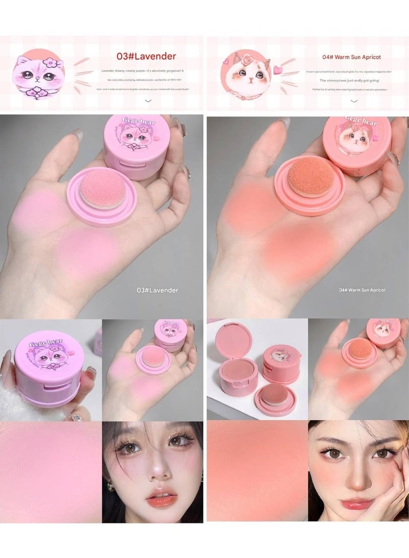 Gege Bear Mist Powder Blush | Matte Soft-Focus Finish | Ultra-Fine Silky Texture | Cute Cartoon Compact Design with Mirror & Puff Included | Long-Lasting Flushed Cheek Look | Affordable Korean-Style Blush for Makeup Lovers | Peach, Pink, Lavender & Rose Shades For Women (04#Warm Sun Apricot, 4g) - Image 2