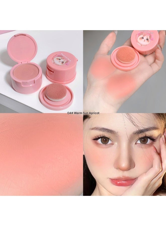 Gege Bear Mist Powder Blush | Matte Soft-Focus Finish | Ultra-Fine Silky Texture | Cute Cartoon Compact Design with Mirror & Puff Included | Long-Lasting Flushed Cheek Look | Affordable Korean-Style Blush for Makeup Lovers | Peach, Pink, Lavender & Rose Shades For Women (04#Warm Sun Apricot, 4g) - Image 3