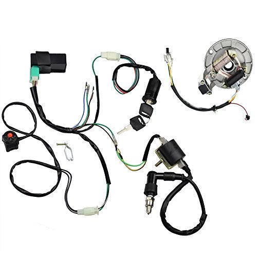 LAXEEM Kick Start Dirt Pit Bike Wire Harness Wiring Loom CDI Ignition Coil Magneto Spark Plug Rebuild Kit for 50cc -125cc Stator CDI Coil ATV Quad Bike Buggy Go Kart - Image 1