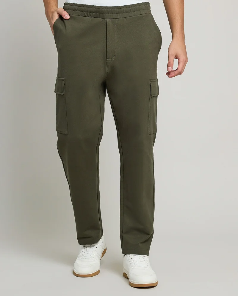 أر أند بي Solid Cargo Pants with Drawstring Waist