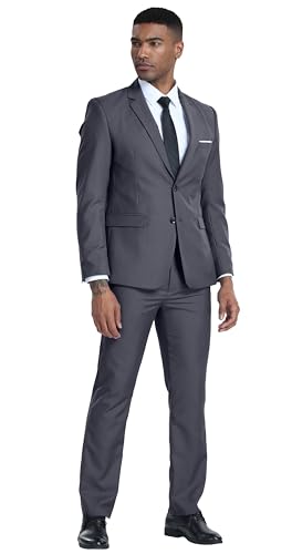 Amyox Mens Formal Suit Jacket Pants Set Slim Fit Dark Grey Suits for Men 2 Piece Suit for Prom Wedding Mens Tuxedos XXL - Image 4