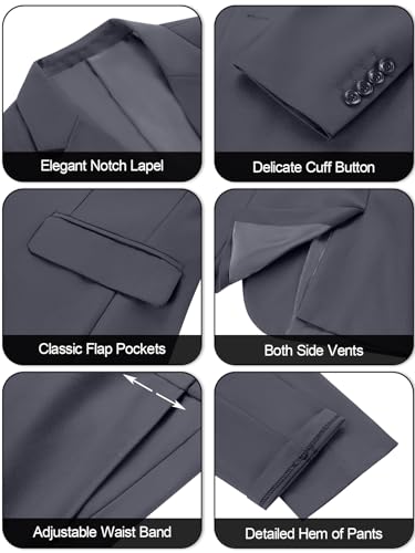 Amyox Mens Formal Suit Jacket Pants Set Slim Fit Dark Grey Suits for Men 2 Piece Suit for Prom Wedding Mens Tuxedos XXL - Image 5