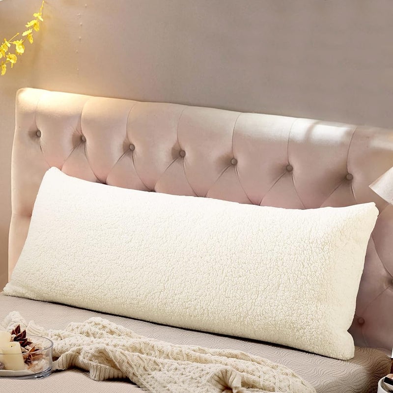 Reafort غطاء وحافظة وسادة Reafort Ultra Soft Sherpa بحجم 21"x54" بسحاب (لون كريمي) - Image 1