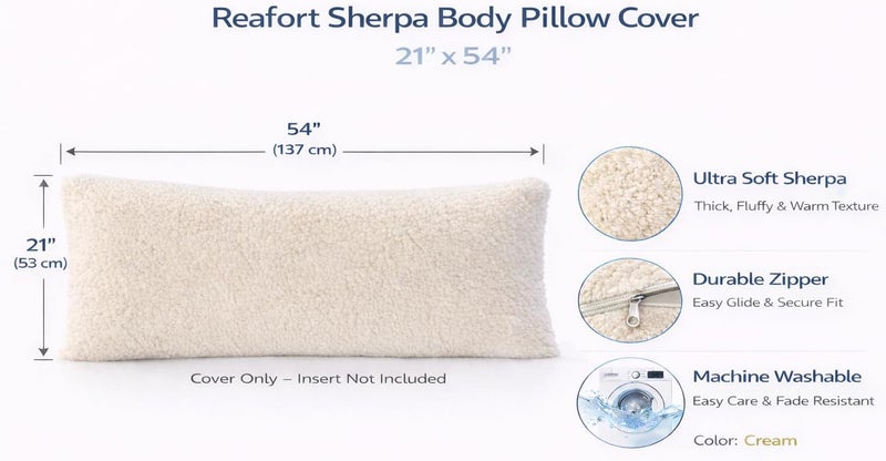 Reafort غطاء وحافظة وسادة Reafort Ultra Soft Sherpa بحجم 21"x54" بسحاب (لون كريمي) - Image 2