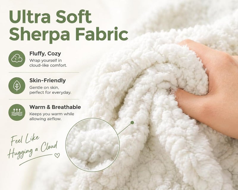 Reafort غطاء وحافظة وسادة Reafort Ultra Soft Sherpa بحجم 21"x54" بسحاب (لون كريمي) - Image 5