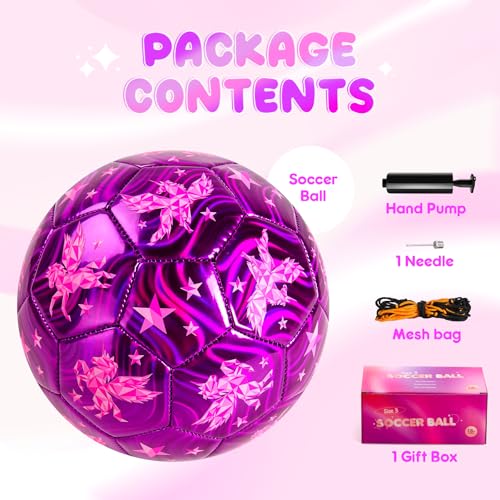 EVERICH TOY EVERICH Kids Soccer Ball Size 3 - Shiny Purple Unicorn Soccer Ball with Pump for Toddlers & Kids - Indoor Outdoor Play Balls Toys - Great Gifts for Children Girls Boys 3 4 5 6 7 8 Years Old - Image 4