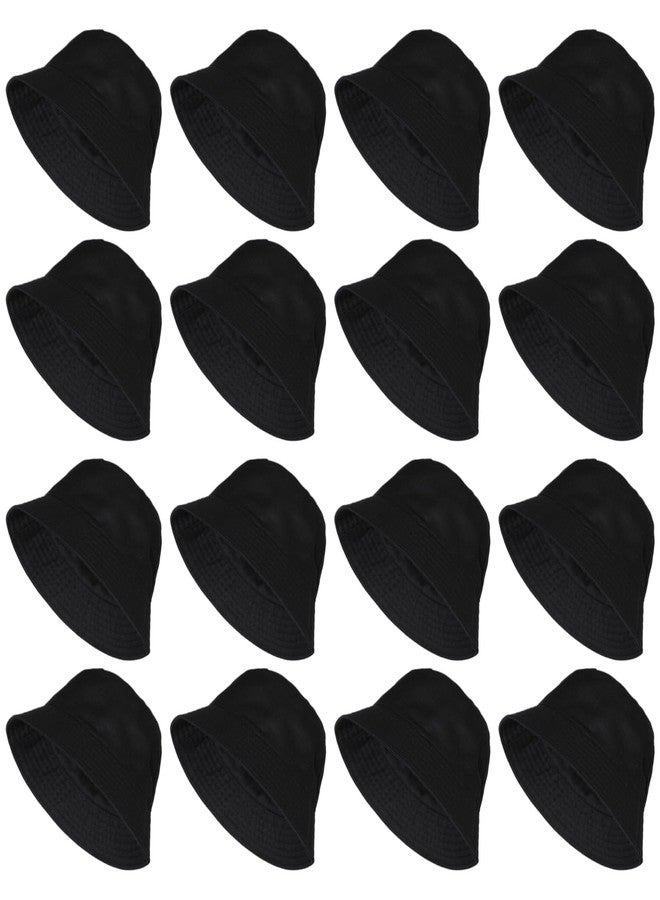 Lnrueg 16 Pcs Black Bucket Hats Bulk - Fisherman Sun Hats for Men and Women, Unisex Solid Color Bucket Caps, One Size Fits All, Outdoor Fishing Hats for Sports, Travel, Leisure Activities, Black - Image 2