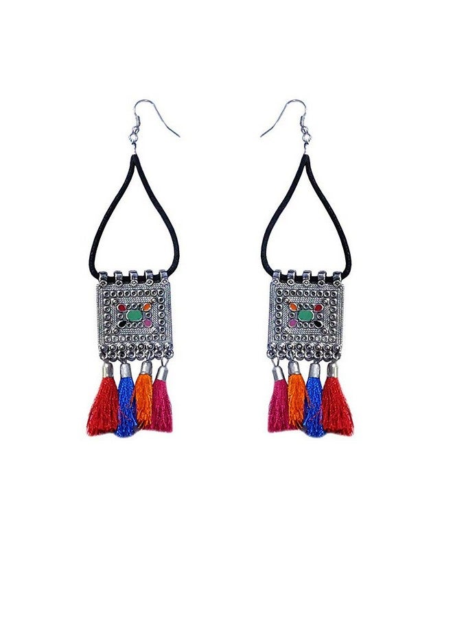 YouBella Fashion Jewellery Antique German Silver Oxidised Plated Tribal Cotton Thread Jewellery Necklace Earring Set for Women & Girls.(Valentine Gift Special). (Multi) - Image 4