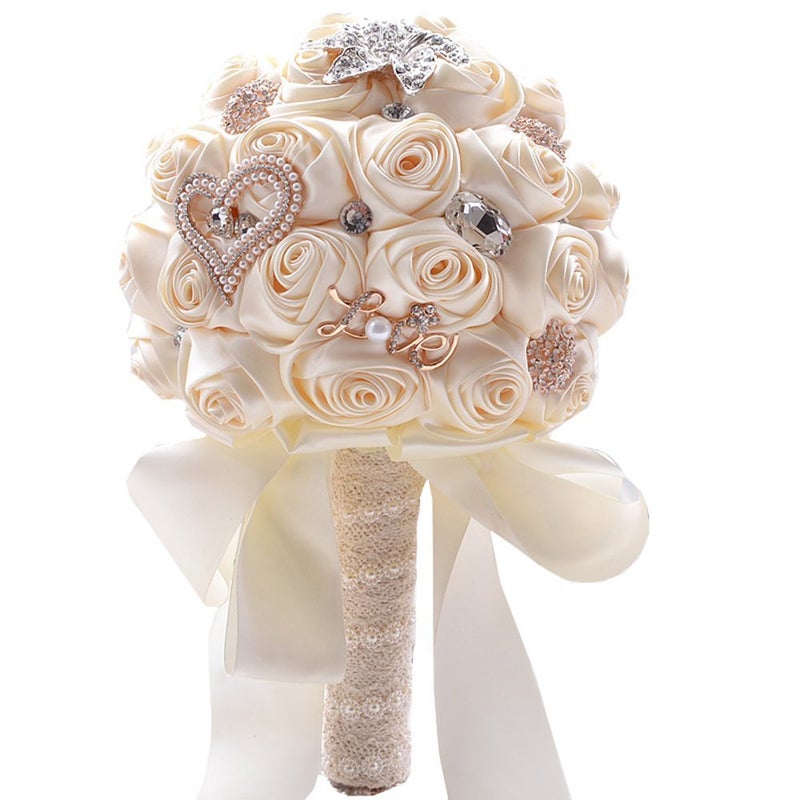 Jackcsale Jackcsale Romantic Wedding Bride Holding Bouquet Roses with Diamond Pearl Ribbon Valentines Day Bouquet Confession 373 CRM 