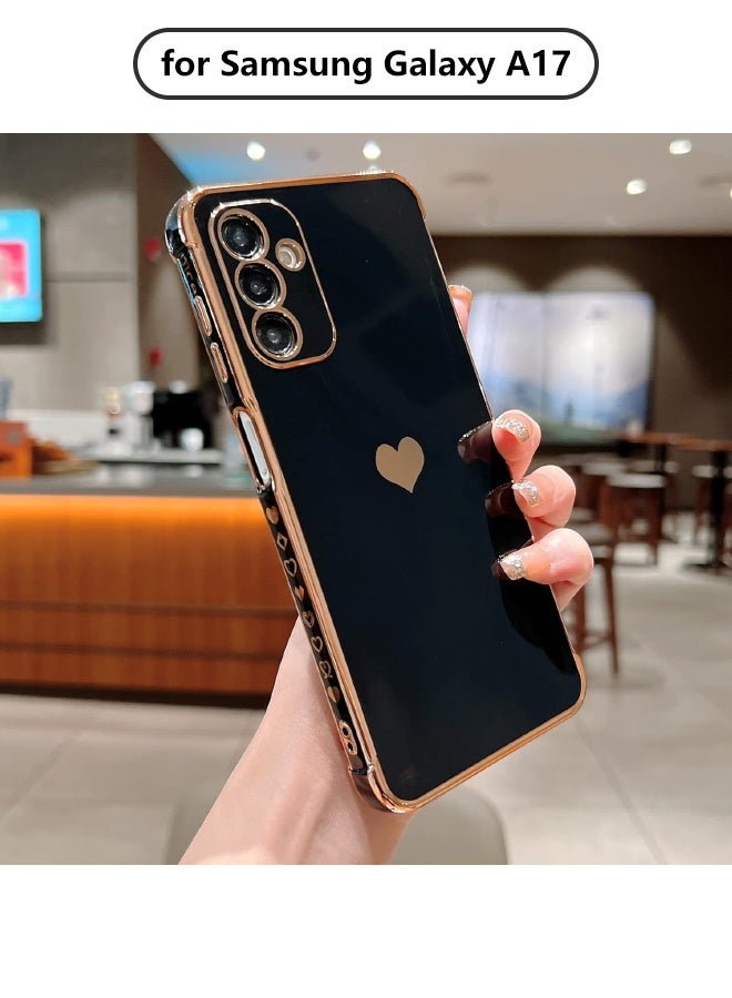 جراب Samsung A17 5G للنساء والفتيات، جراب فاخر مقاوم للصدمات بتصميم قلب الحب مع 4 زوايا لهاتف Samsung Galaxy A17، أسود - Image 1