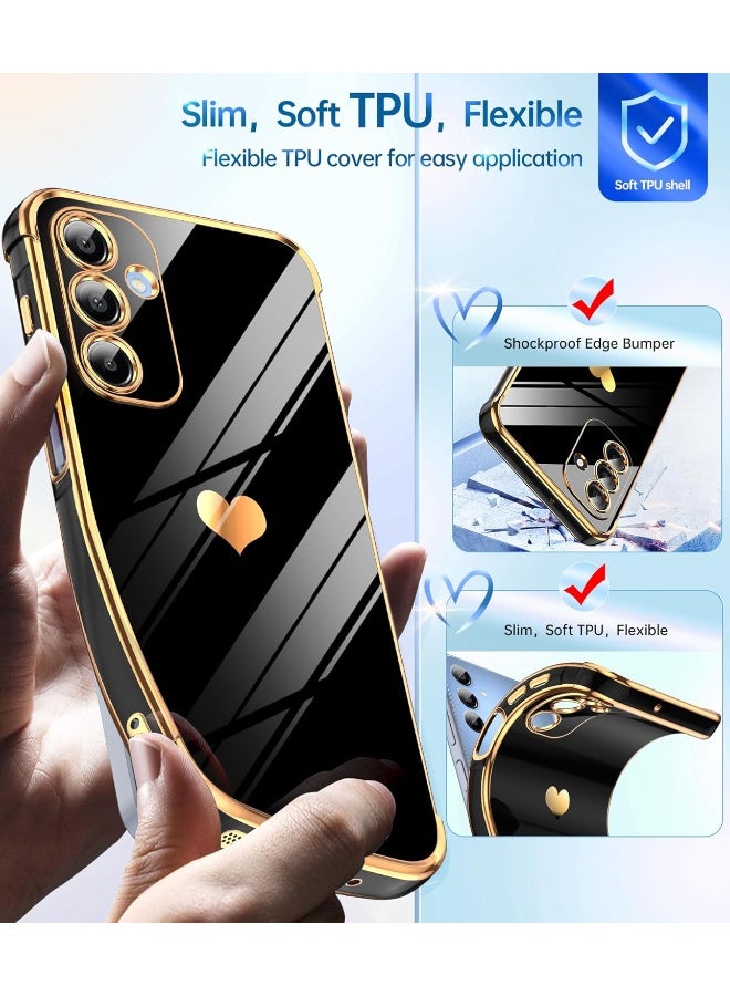 جراب Samsung A17 5G للنساء والفتيات، جراب فاخر مقاوم للصدمات بتصميم قلب الحب مع 4 زوايا لهاتف Samsung Galaxy A17، أسود - Image 4