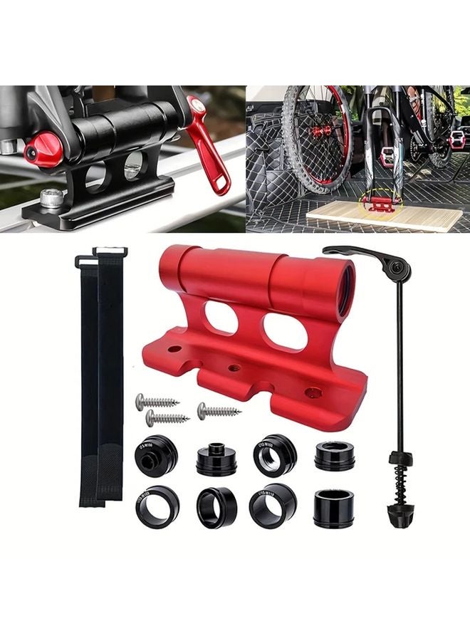 حامل الشوكة الأمامية للإطلاق السريع للدراجة الهوائية الحمراء مع محور مرور وحامل 4 محولات حامل دراجة ثقيل - Image 2