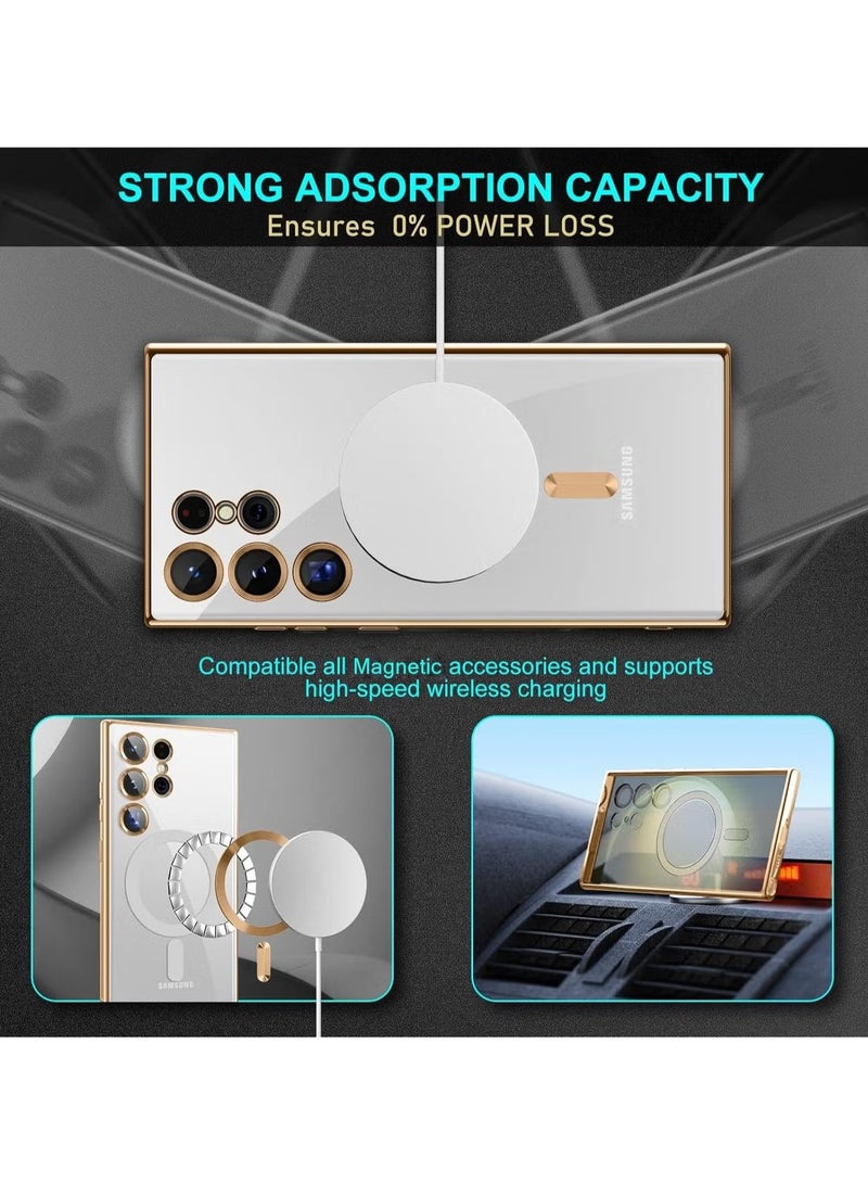 TIGER Case Compatible with Samsung Galaxy S25 Ultra (6.8") | Clear Magnetic Case with Wireless Charging Support – Camera Protection & Soft TPU Cover – Shockproof, Scratch-Resistant, Anti-Yellowing Slim Case for Galaxy S25 Ultra Gold - Image 3