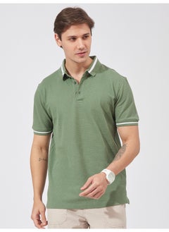 Maniac Mens Solid Polo Neck Half Sleeve Leaf Green Cotton Slim Fit T-Shirt  - Image 1