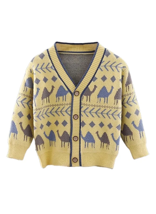 صندوق المفاجآت الصغيرة Kids Yellow Camel Troop, Cardigan V neck Sweater