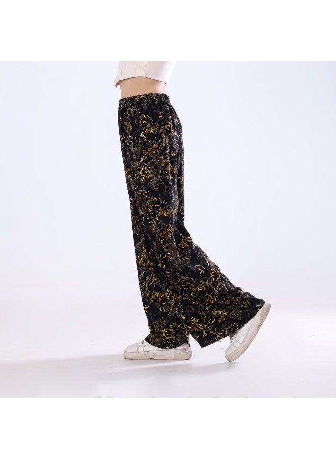 BEBO Women's printed drawstring pants, free size, fits approximately 60-85 kg_Black & Yellow  - Image 2