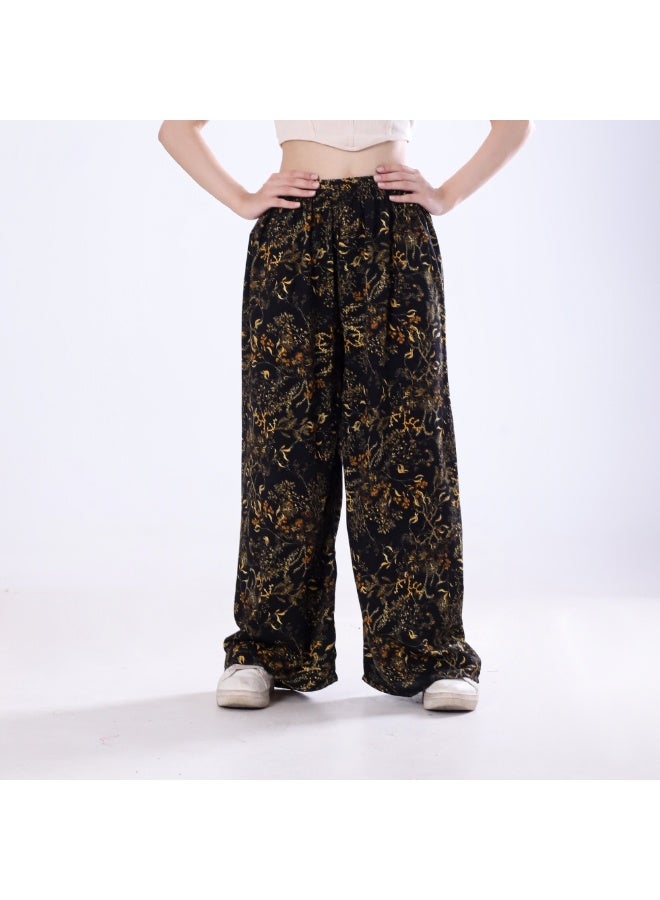 BEBO Women's printed drawstring pants, free size, fits approximately 60-85 kg_Black & Yellow  - Image 1