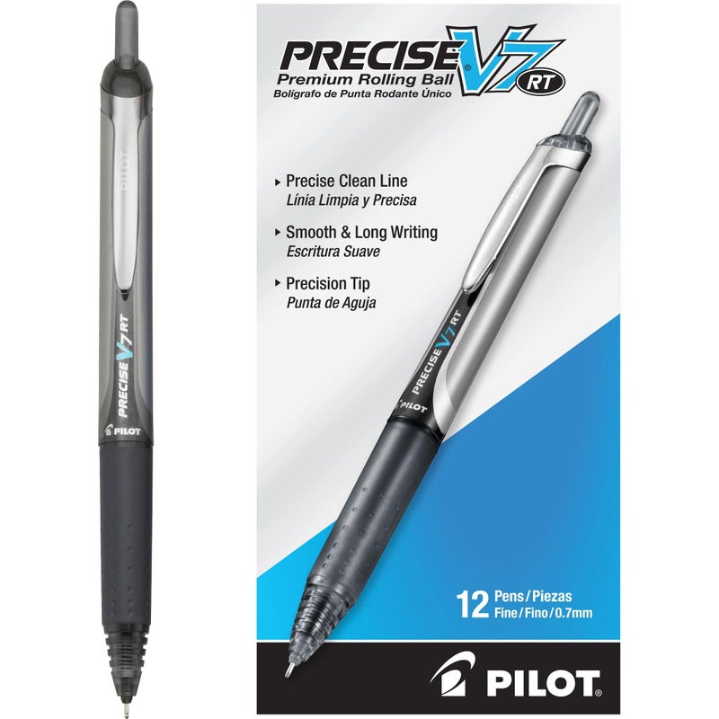 Pilot Precise V7 RT Refillable & Retractable Liquid Ink Rolling Ball Pens, Fine Point (0.7 mm), Black, 12-Pack - Image 1