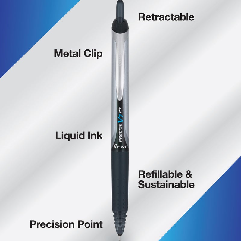 Pilot Precise V7 RT Refillable & Retractable Liquid Ink Rolling Ball Pens, Fine Point (0.7 mm), Black, 12-Pack - Image 5